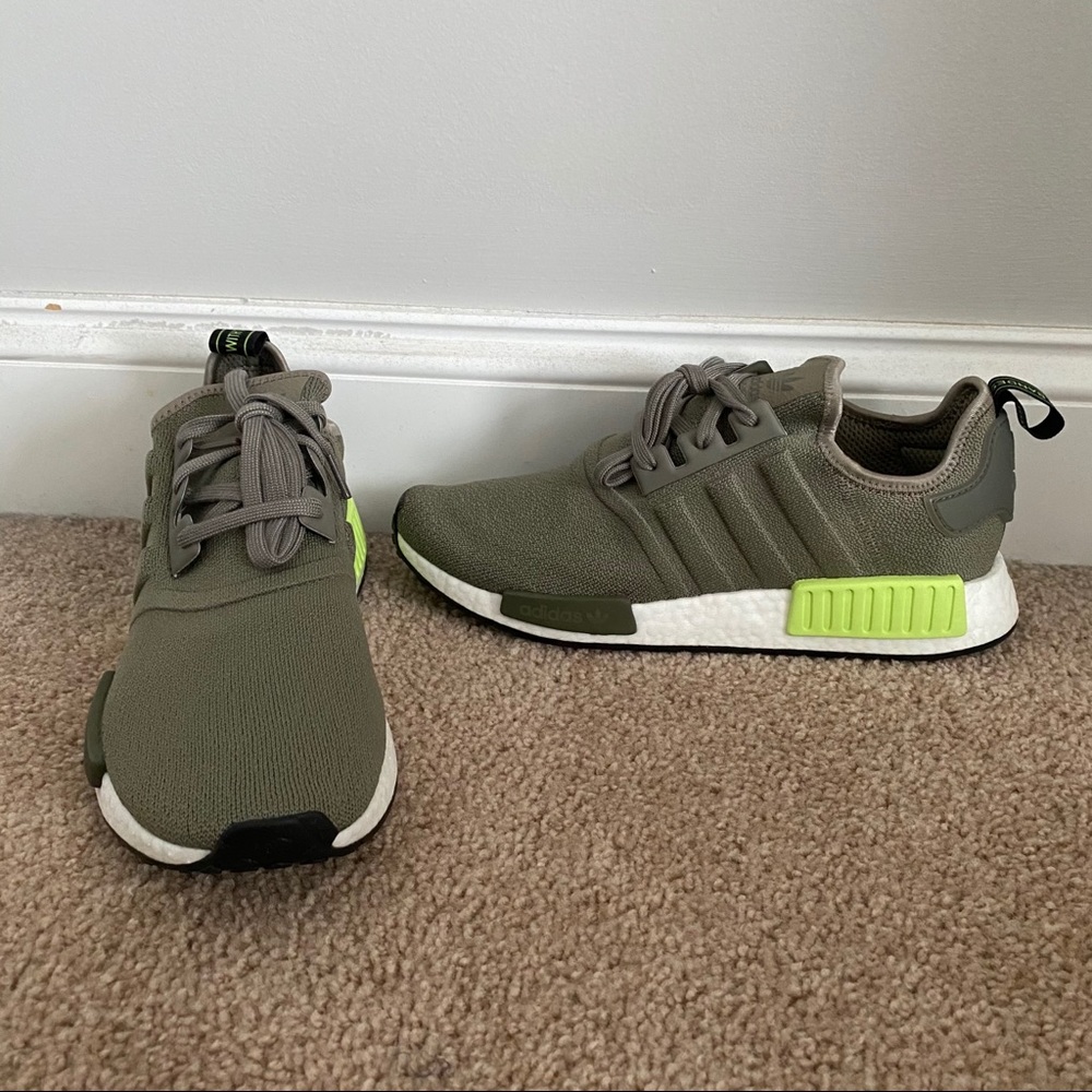 men's brand new army green adidas tennis shoes.